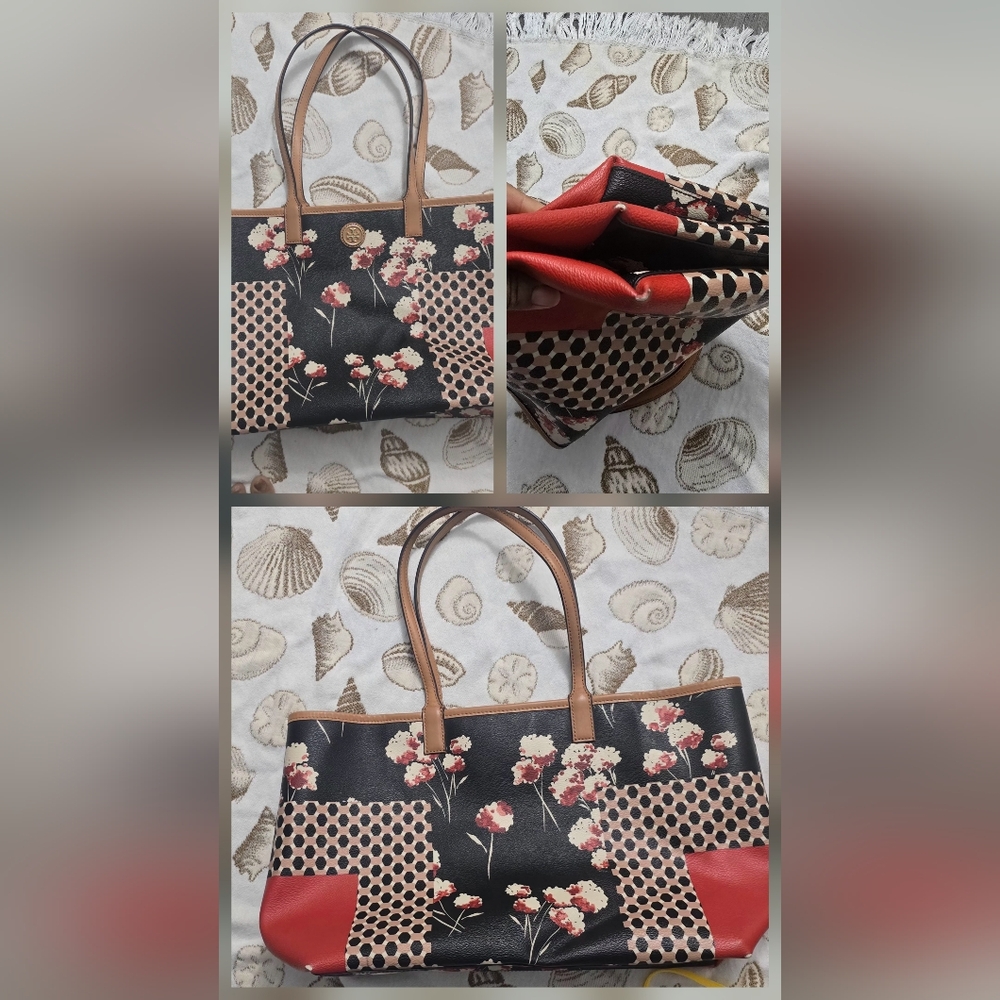 Tory Burch Black and Red Floral Tote